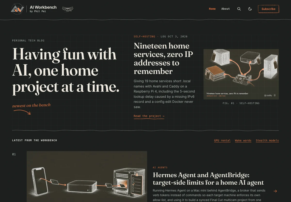 AI Workbench blog with illustrations of home technology projects.