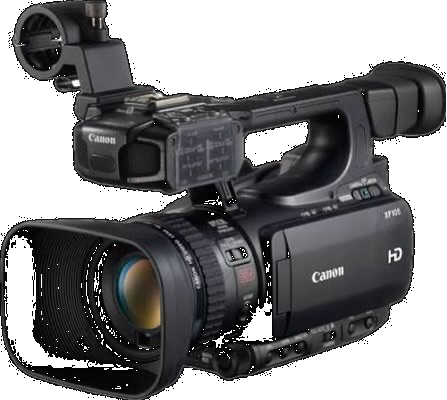 Canon XF105 camcorder, front three-quarter view