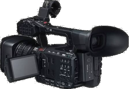 Canon XF105 from the rear, showing the LCD panel and control layout